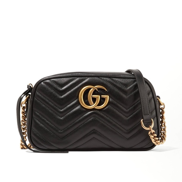 New Authentic Gucci Marmont Small Black matelassé Camera Crossbody Shoulder Bag
